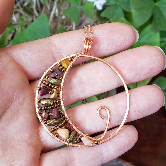 Crescent Moon Pendant Handmade with Genuine Copper - Picture 2 of 8